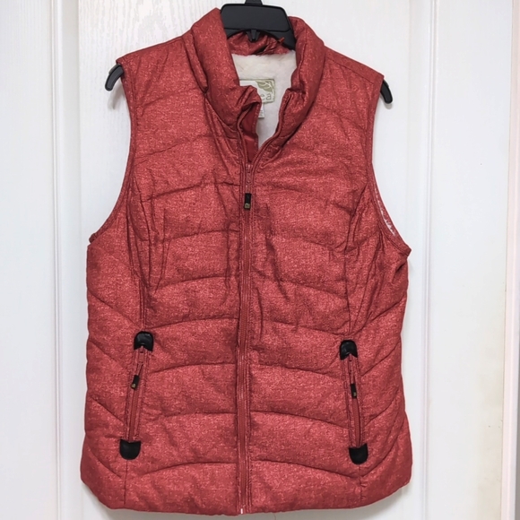 Green Tea Quilted Fabric Faux Fur Lined Puffer Vest. Size Large - Picture 1 of 7